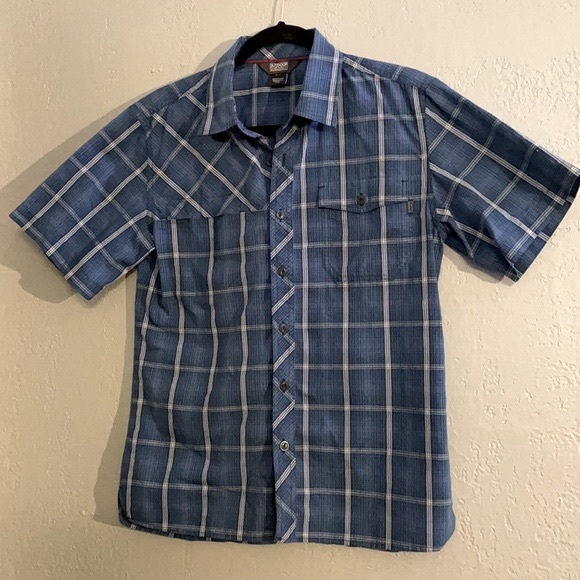 Outdoor Research Riff Short Sleeve Button Down Shirt Blue Plaid - Picture 1 of 7